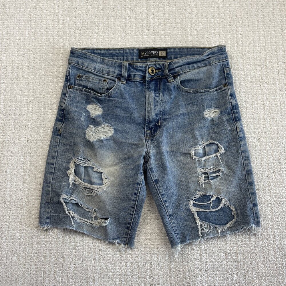 Y2K Zoo York  Jean Shorts Men 28 Distressed Ripped Faded Raw Hem Skater Grunge